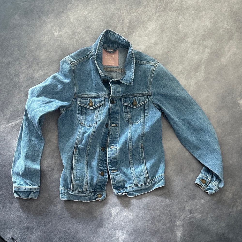 Yeah Bunny Don’t Follow Me I’m Lost Too Blue Denim Jacket with Pink Label Rose